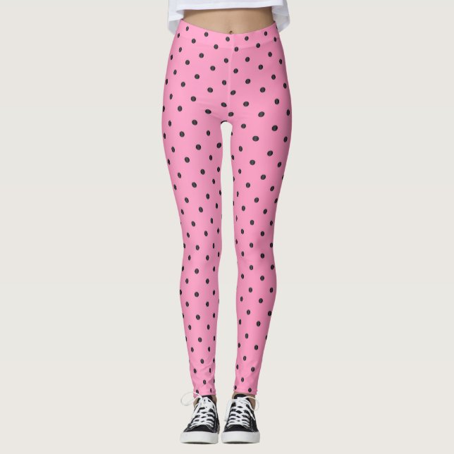 Hübsche rosa und schwarze Polka-Punkte Leggings (Vorderseite)