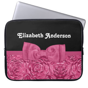 Hübsche Rosa und Schwarze Rose Blumenmotiv Bow Laptopschutzhülle
