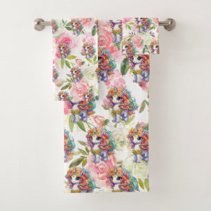 Hübsche Rosa und weiße Blume Regenbogenhaut Badhandtuch Set