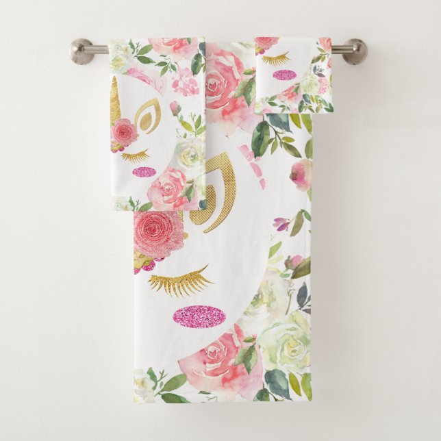 Hübsche Rosa und weiße Blume Regenbogenhaut Badhandtuch Set (Insitu)