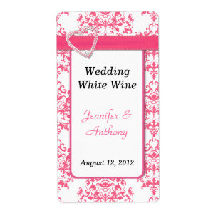 Hübsche Rosa und weiße Damast Hochzeitsweinetikett