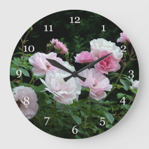 hübsche rosa und weiße Rosenblütensträucher. Flora Große Wanduhr