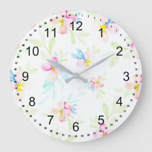 Hübsche rosa Wasserfarbenblumen Große Wanduhr