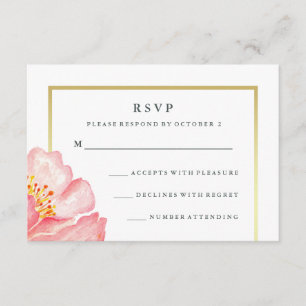 Hübsche rosa Watercolor-Pfingstrose auf weißem RSVP Karte