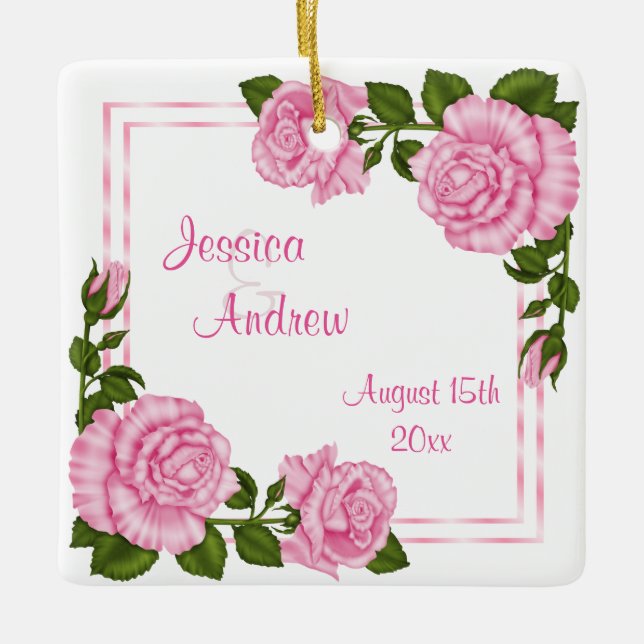 Hübsche rosa Wedding Eckblumensträuße Keramikornament (Vorderseite)