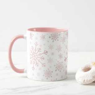 Hübsche Rosa Weihnachtsschneeflocken im Winter Wei Tasse