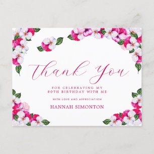 Hübsche rosa weiße Blumen 80. Geburtstag Danke Postkarte
