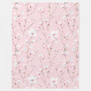 Hübsche rosa weiße Blumen Fleecedecke