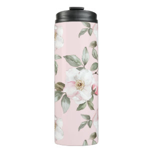 Hübsche rosa weiße Blumen Thermosbecher