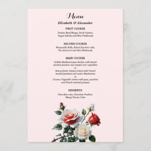 Hübsche rosa weiße rote Rosen Blumen Hochzeit Menükarte