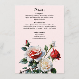 Hübsche rosa weiße rote Rosen florale Hochzeit Begleitkarte