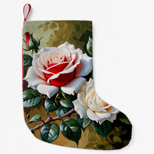 Hübsche rosa weiße rote Rosen Ölmalerei Kleiner Weihnachtsstrumpf