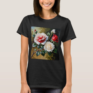 Hübsche rosa weiße rote Rosen Ölmalerei T-Shirt