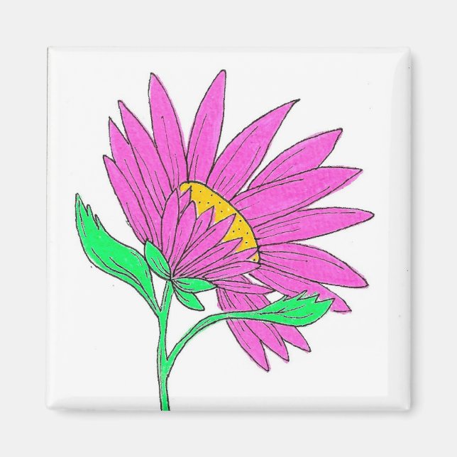 Hübsche rosa whimsical Acryl-Blumenmalerei Magnet (Vorne)