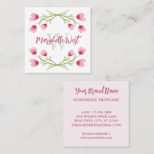 Hübsche rosa Wildblumen feminine Monogramm Quadratische Visitenkarte