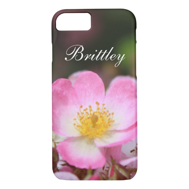 Hübsche rosa wilde Rose Blume. Füge Deinen Namen h Case-Mate iPhone Hülle (Rückseite)