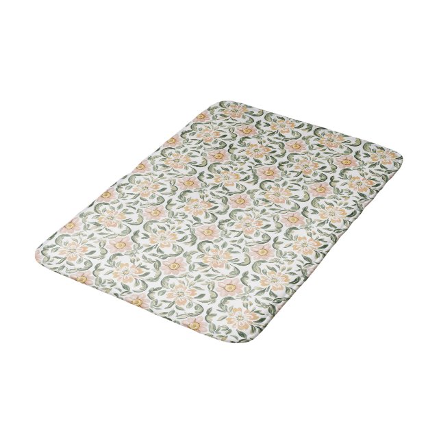 Hübsche Rosafarben Grüne Blätter Floral   Badematte (Schrägansicht)