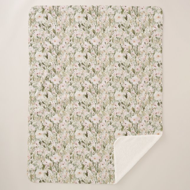 Hübsche rosafarbene Blüten Sherpadecke (Vorderseite)