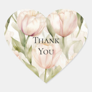 Hübsche rosafarbene Creme-Tulpen Florales Dankesch Herz-Aufkleber