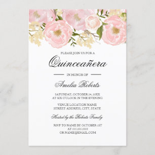 Hübsche rosafarbene Floral-Quinceanera-Einladung Einladung