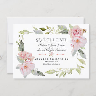 Hübsche rosafarbene Hochzeitseinladung mit Blumen  Save The Date