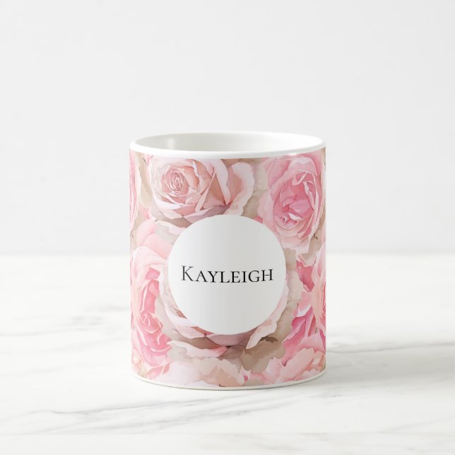 Hübsche rosafarbene Rosen Blumen Kaffeetasse (Mittel)