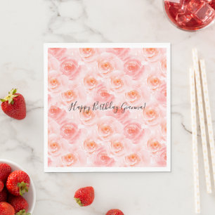 Hübsche rosafarbene Wasserfarben-Rosen Geburtstag Serviette