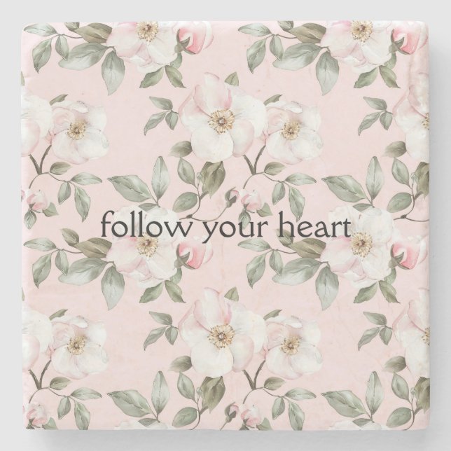 Hübsche rosafarbene weiße Blüten   Steinuntersetzer (Vorderseite)