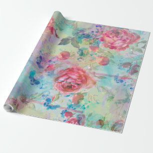 Hübsche Rose Blumenfarbe Aquarellfarben Design Geschenkpapier