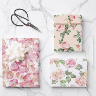 Hübsche Rose Blumenrosa Pfirsichcreme Brautparty Geschenkpapier Set
