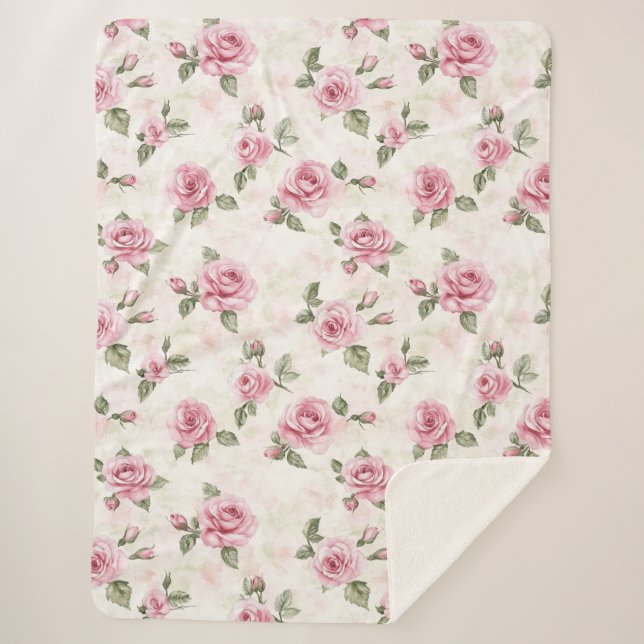 Hübsche Rose Blumenrosa Weihnachten Sherpadecke (Vorderseite)