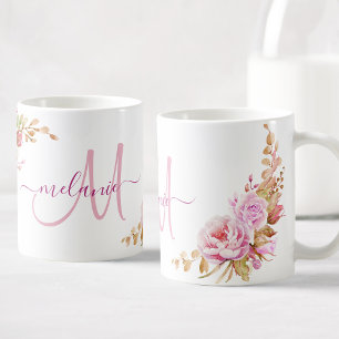 Hübsche Rose Floral Custom Monogram Kaffeetasse