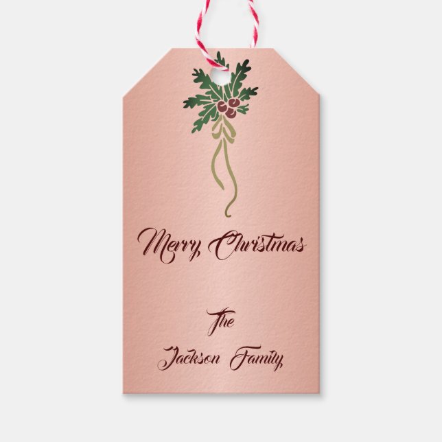 Hübsche Rose Gold Effekt Mistletoe Individuelle Na Geschenkanhänger (Vorderseite)
