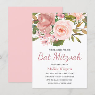 Hübsche Rose Gold Pink Blume Bat Mitzvah Einladung