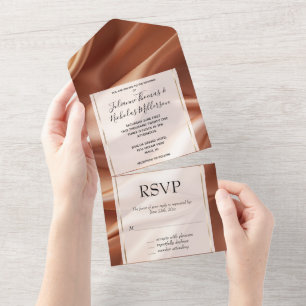 Hübsche Rose Gold Romantische Imitats Satin Weddin All In One Einladung