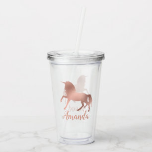 Hübsche Rose Gold Unicorn Personalisiert Girly Acryltrinkbecher