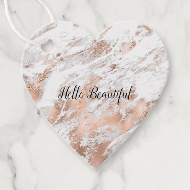 Hübsche Rose Gold Weißer Glitzy Marmor Geschenkanhänger (Vorderseite)