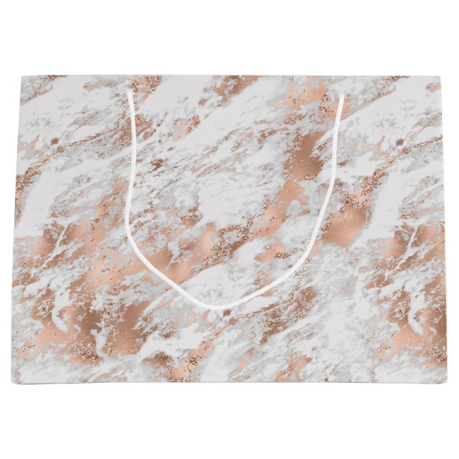 Hübsche Rose Gold Weißer Glitzy Marmor Große Geschenktüte (Vorderseite)