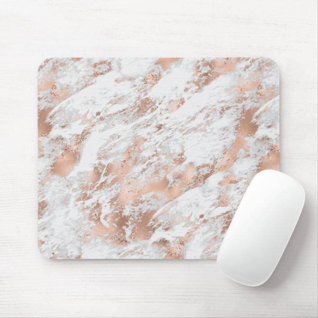 Hübsche Rose Gold Weißer Glitzy Marmor Mousepad (Mit Mouse)