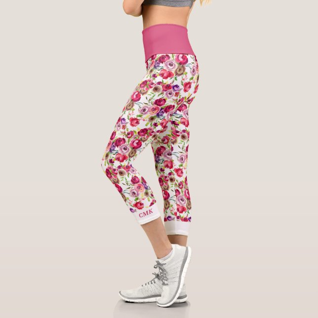 Hübsche Rose Rosa Bläserchische Girl-Monogramm Capri Leggings (Links)