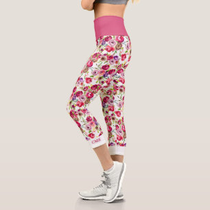 Hübsche Rose Rosa Blumenmotiv Capri Leggings