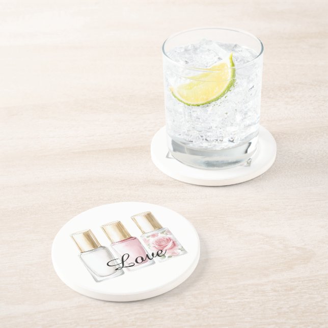 Hübsche Rose Rosa Blumennagel Polnisch Getränkeuntersetzer (Seite)