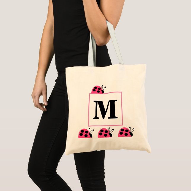 Hübsche Rose Rosa Ladybugs Personalisiert Tote Tas Tragetasche (Vorderseite (Produkt))