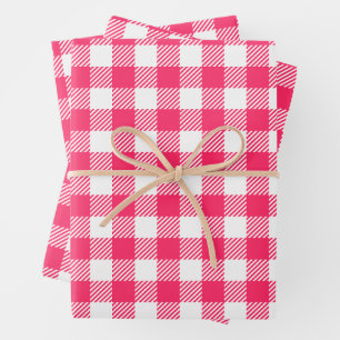 Hübsche Rose Rosa und Weißes Buffalo Kariert Gingh Geschenkpapier Set