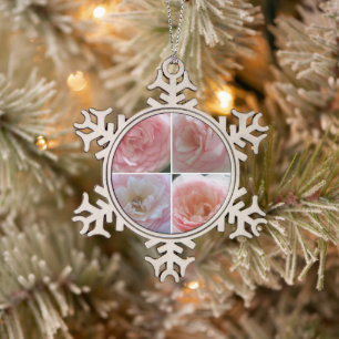 Hübsche Rose Schneeflocken Zinn-Ornament