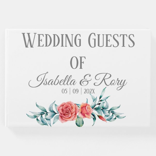 Hübsche Rose und Eukalyptus Bouquet Wedding Gästebuch (Vorderseite)