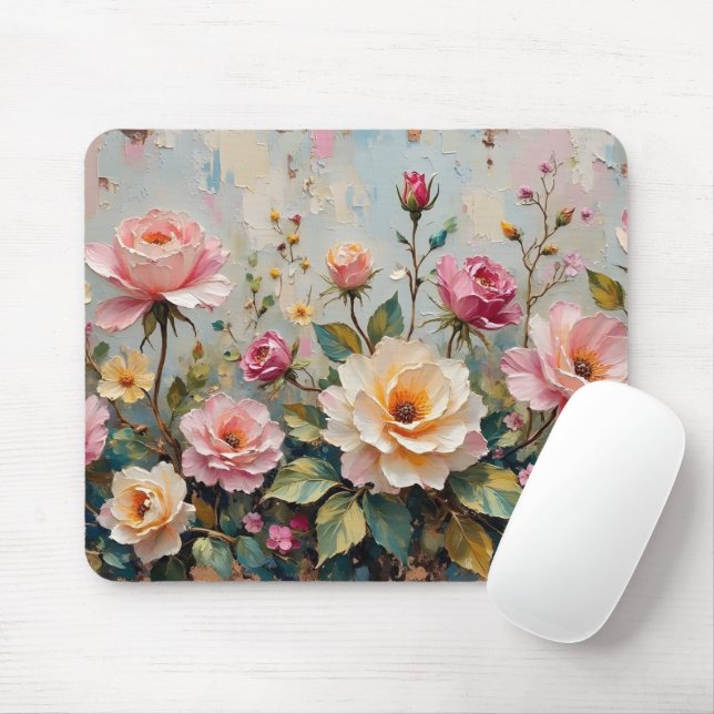 Hübsche Rose Vintag Rosa und Creme Garden Mousepad (Mit Mouse)