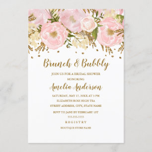 Hübsche roségoldene Floral-Brunch- und Partyeinlad Einladung