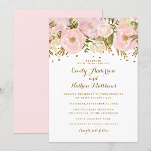 Hübsche roségoldene Florale Hochzeitseinladung Einladung