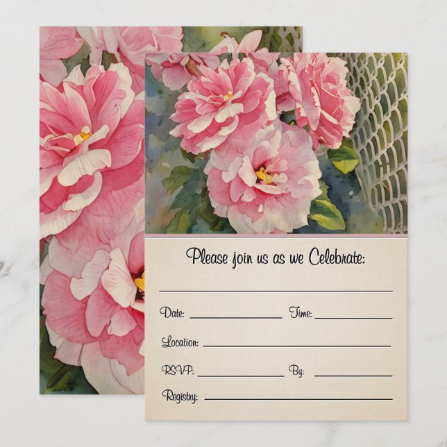 Hübsche Rosen auf der Vorderseite und auf der Rück Einladung (Vorne/Hinten)